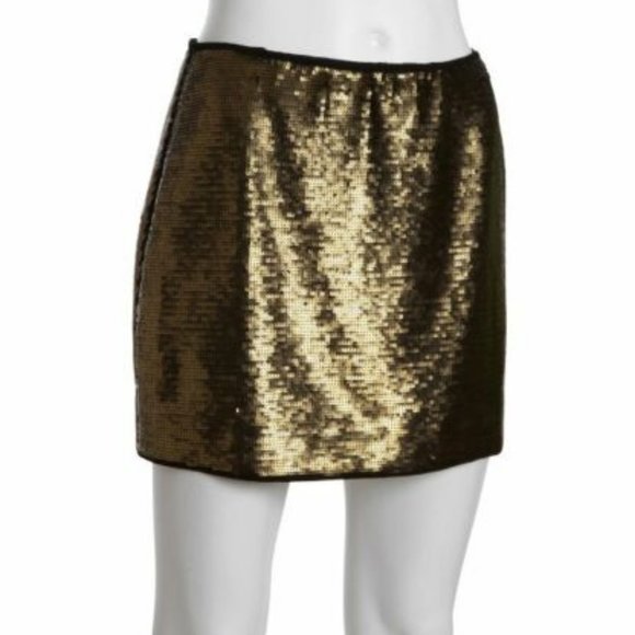 BCBG Maxazria New Skirt CATRINE Sequin Bronze Blackened Gold Mini Chic Party - Picture 1 of 13
